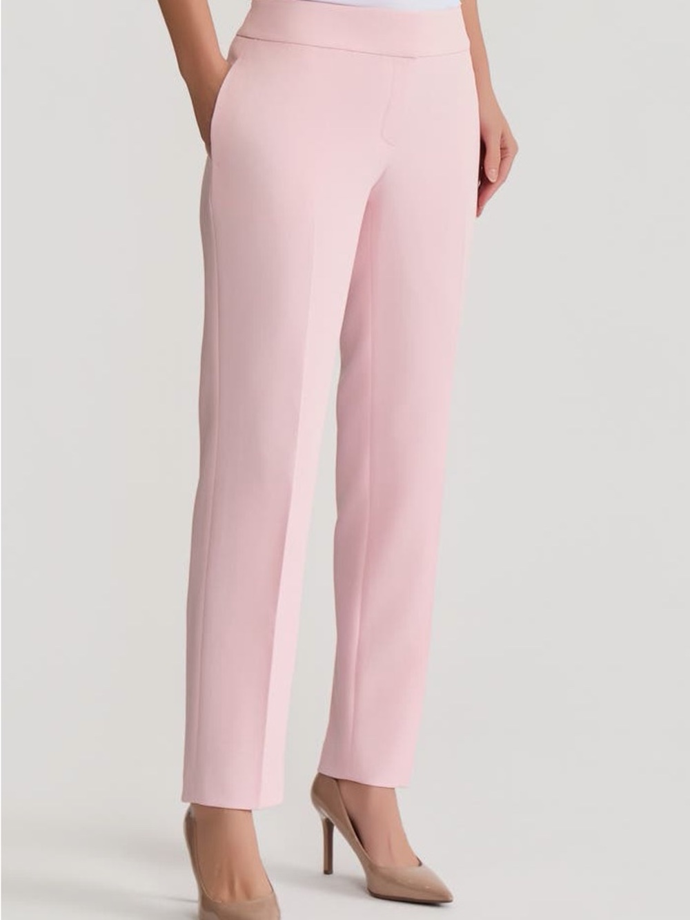 Kasper Straight-Leg Pull-On Trousers - Light Pink